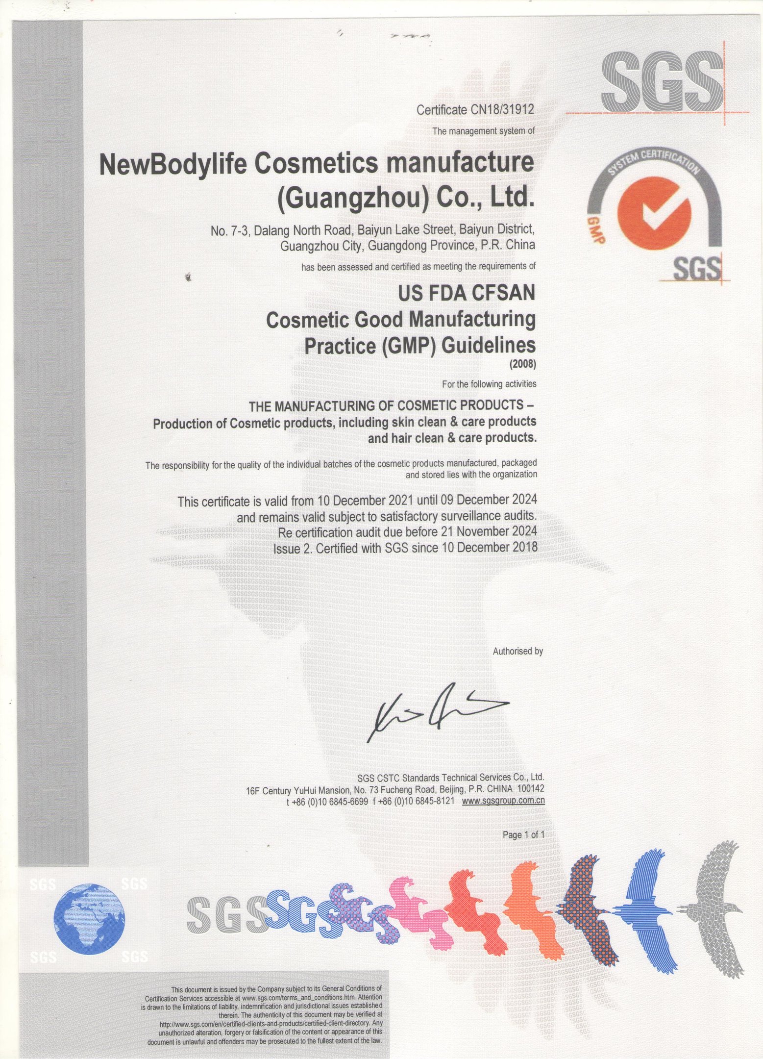 Bodylife US FDA GMP certification